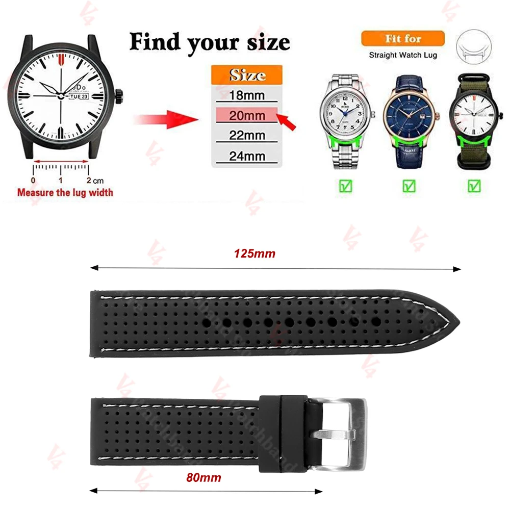 Premium Silicone Watch Band Waterproof Soft Rubber Strap 20mm 22mm 24mm Breathable Watch Strap Replacement for Universal Watch image 6