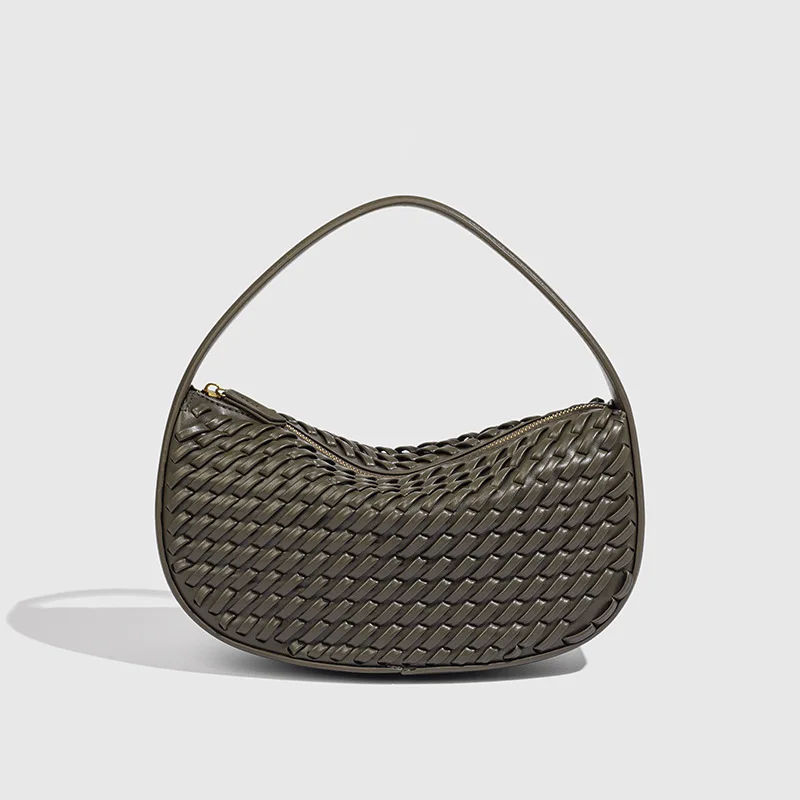 Fashion Woven Design Women's Bag Half Moon Crescent Bags for Women Handbags and Purse PU Leather Underarm Shoulder Crossbody Bag