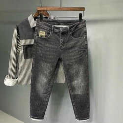New Spring Summer Grey Casual Men's Pants Work Wear Slim Stretch Cargo Solid Denim Male Korean Fashion Luxury Clothing Jeans Men