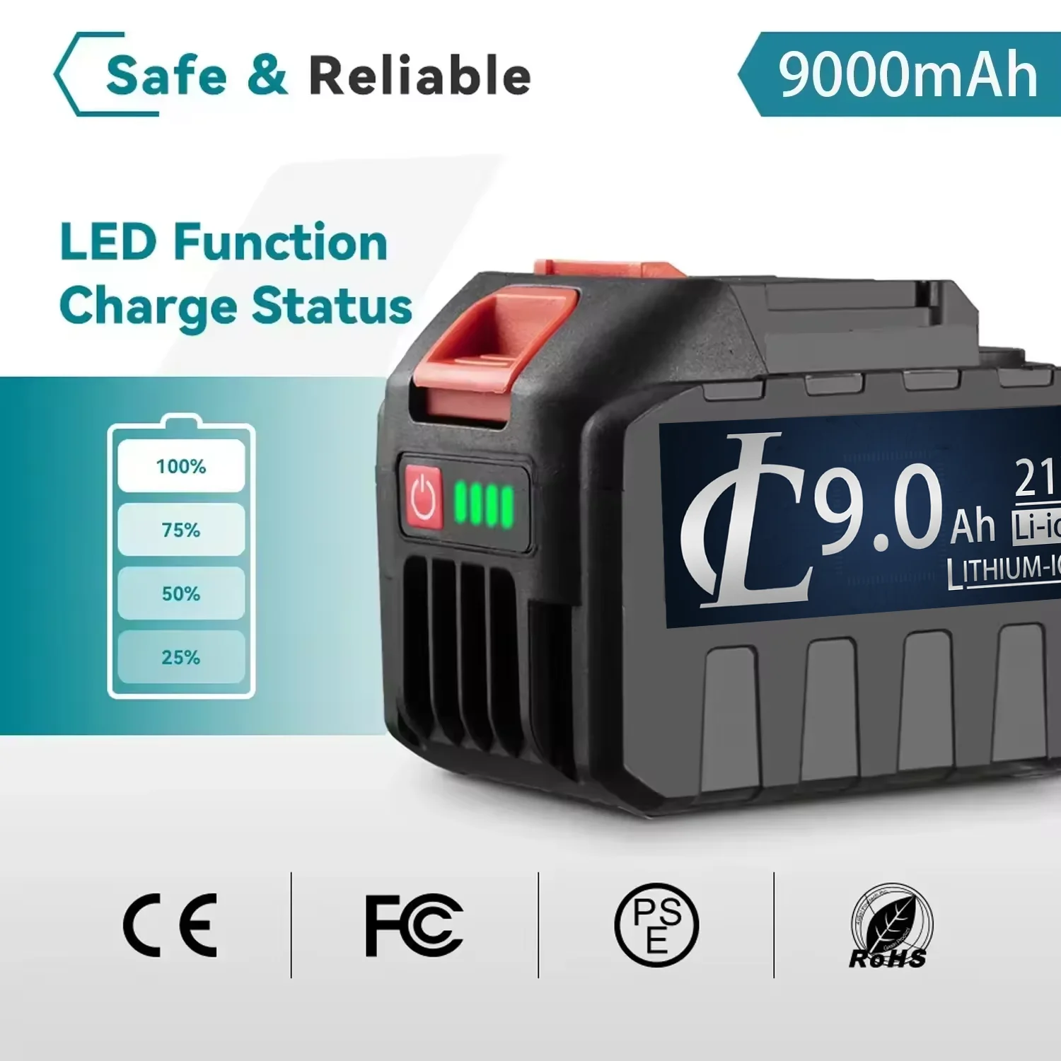 21V 9000mAh 5S3P Li-ion Battery For Makita  High Capacity Fast Charge Safety Certified Cordless Drill/Driver Tools