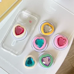 Korean Cute 3D Diamond Love Heart for Magsafe Magnetic Phone Griptok Grip Tok Stand for IPhone 15 Wireless Charging Case Holder