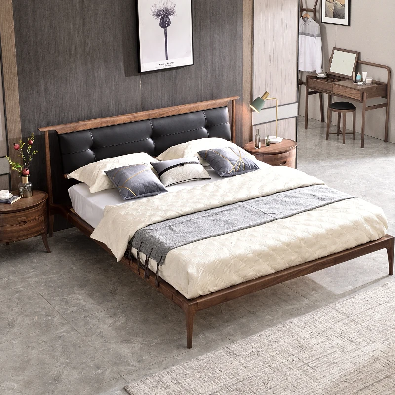 

The product can be customizedEbony solid wood bed, 1.8m double king bed, 1.5 modern and simple master bedroom, new Chinese