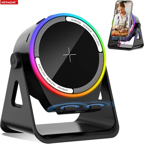 Potente altavoz inalámbrico Bluetooth 5 en 1, soporte para teléfono, luz RGB, sonido envolvente portátil, Subwoofer, Boombox, soporte magnético para tableta