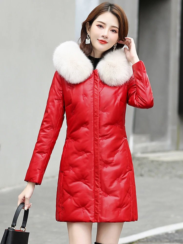  Ning Genuine Leather down Jaet Women's Mid-Length Coat 2025 Winter eepskin Slim Fit Korean Sle Large Size Fur