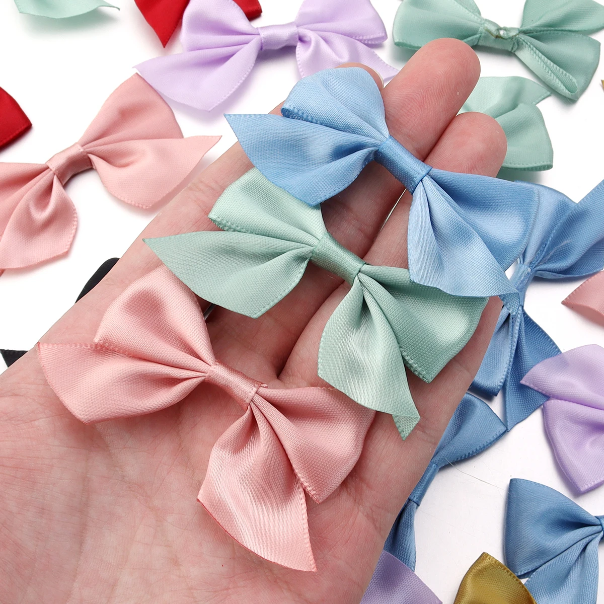 20pcs/lot 4x7cm Colorful Handmade Bow Tie Polyester Satin Ribbon Bows For DIY Handcraft Hairclip Party Decoration Accessories