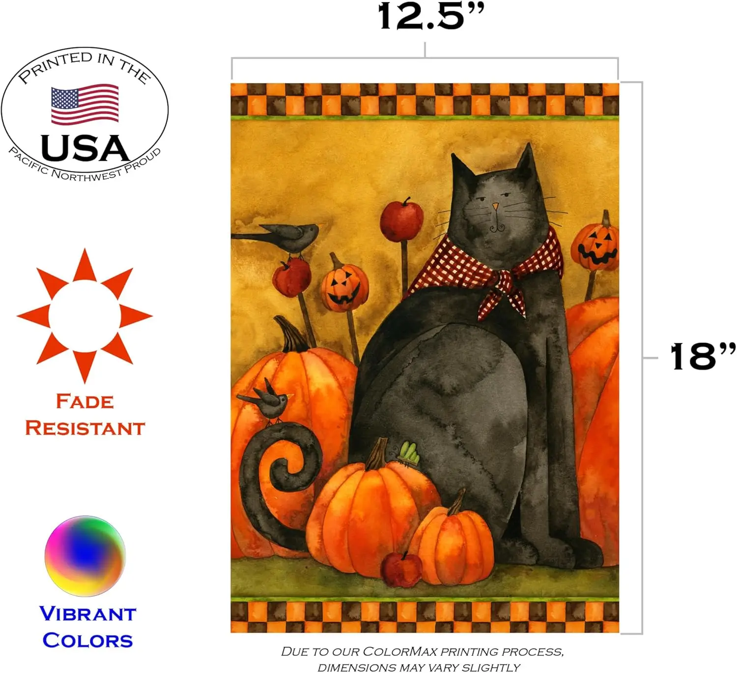 Toland Home Garden 12x18 Inch Double Sided Garden Flag Halloween Flag, Folk Cat Fall Halloween Garden Flag House Flag For Outdoo