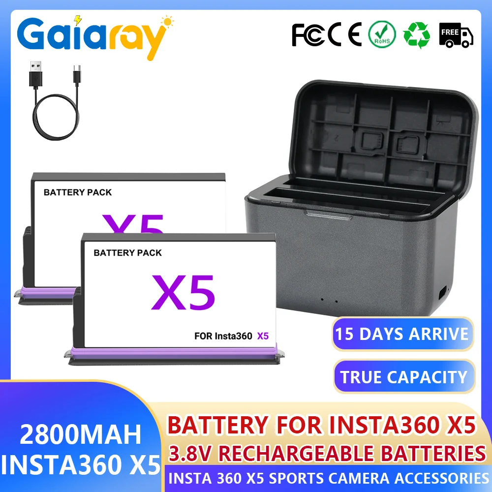 

3,89 В 2800 мАч аккумуляторная батарея для Insta360 X5 + чехол для быстрой зарядки, ящик для хранения аксессуаров для Insta 360 X 5