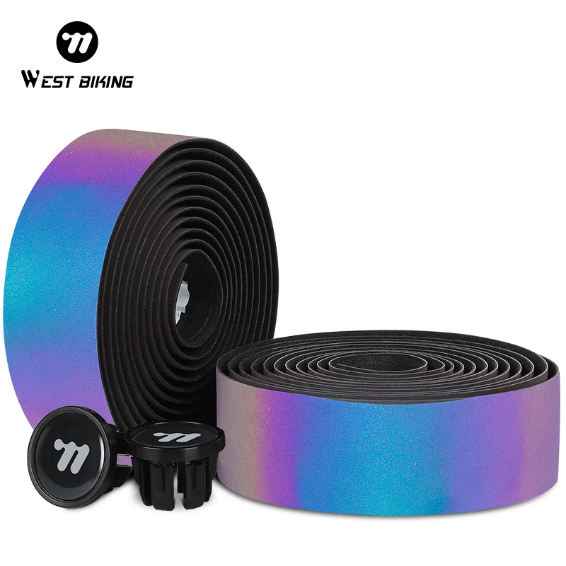 WEST BIKING Reflective Bicycle Handlebar Tape PU/EVA Colorful Road Bike Bar Tape Bicycle Shock Absorption Fork Grip Wrap Tape