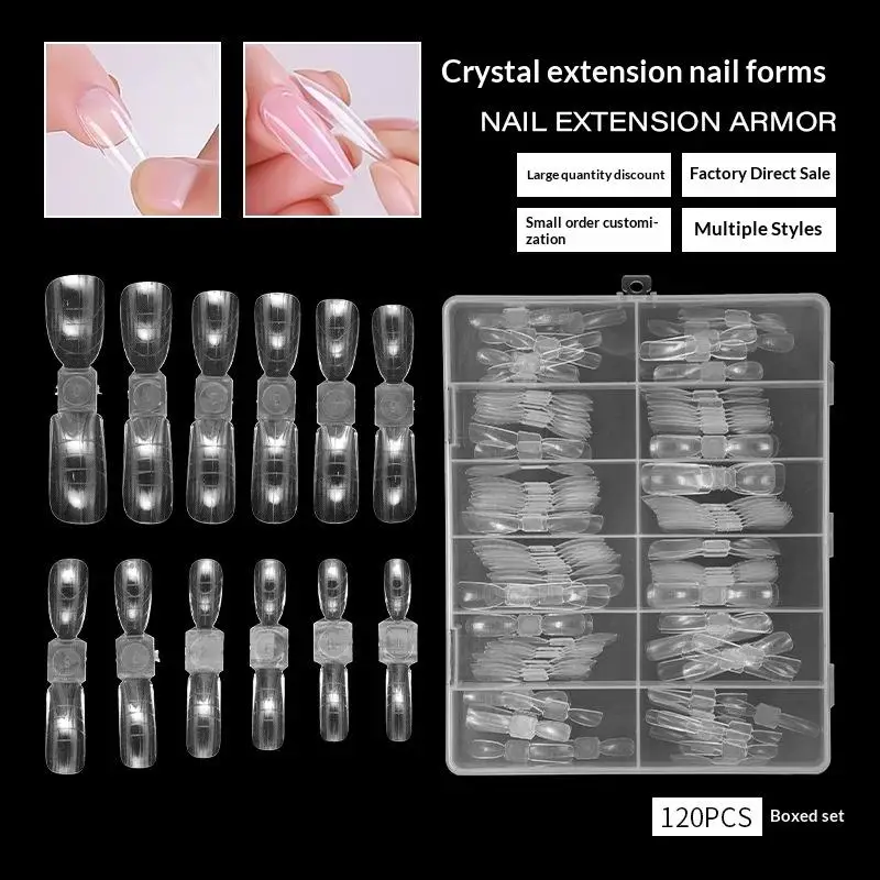 120Pairs Double Ended Nail Dual Forms Reusable Square Coffin Extension Molds Gel Builder Tips Professional Salon Nail Art.