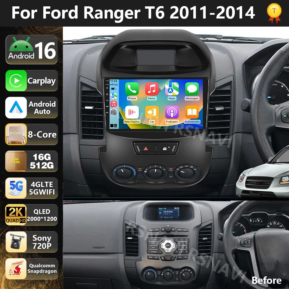 

Qualcomm Android 16 Car Radio Multimedia Player For Ford RANGER F-250 2011-2014 Auto Carplay Car Stereo Navigation DSP 4GWiFi BT