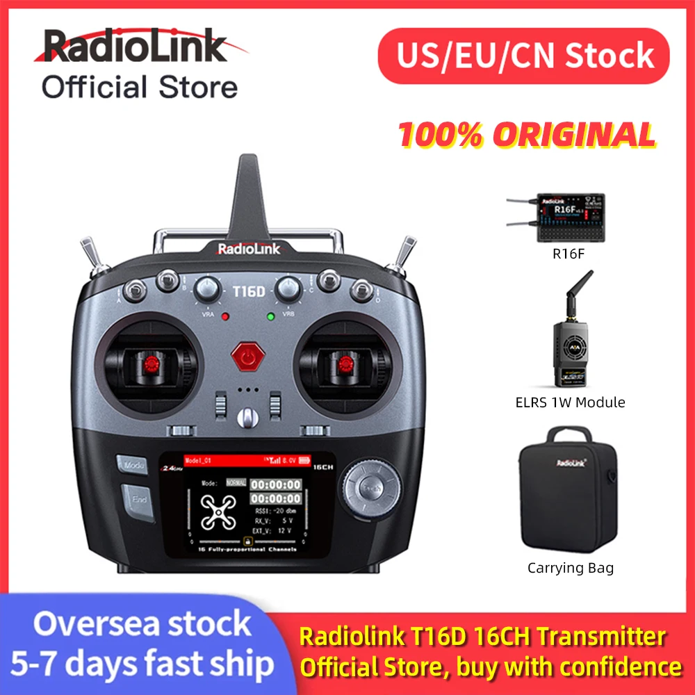 Radiolink T16D 16 Channels 2.4G RC Transmitter and R16F Receiver ELRS Module Support, RC Radio for FPV Drone Airplane Helicopter
