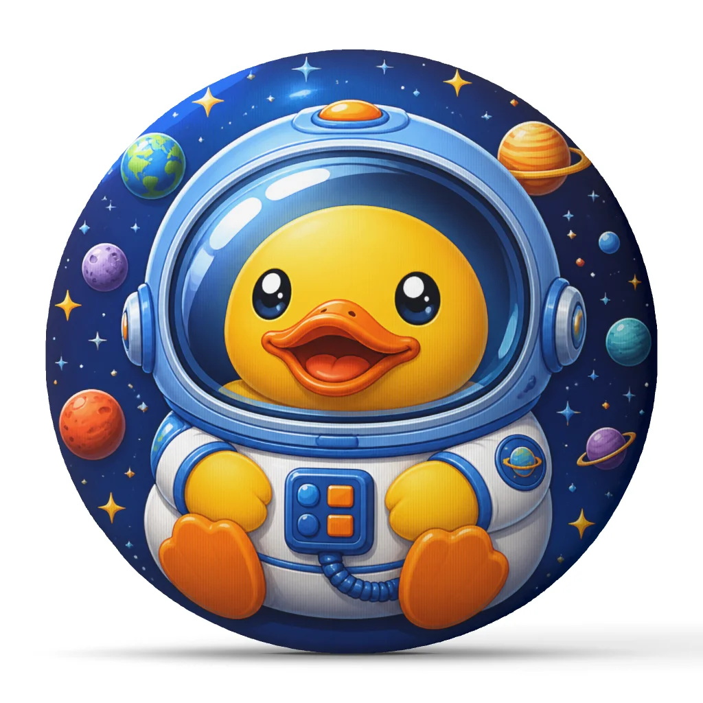 Rubber Duck Astronaut Plush Pillow Cute Space Cushion Stuffed Throw Pillow Cosmic Nursery Decor Kids Gift Round Planet Art
