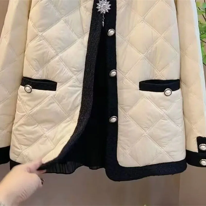2025 الخريف الشتاء ملابس خارجية جديدة حجم كبير مزاجه واحدة الصدر موضة الربط معطف القطن عطرة صغيرة سترة #6