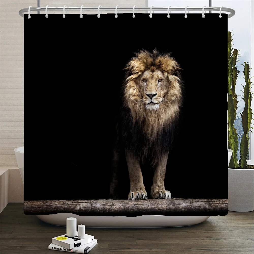 Animals printed lion, tiger, cat,Elephant,3d Bath Curtains Waterproof Polyester Cloth Washable Bathroom Shower Curtain with Hook