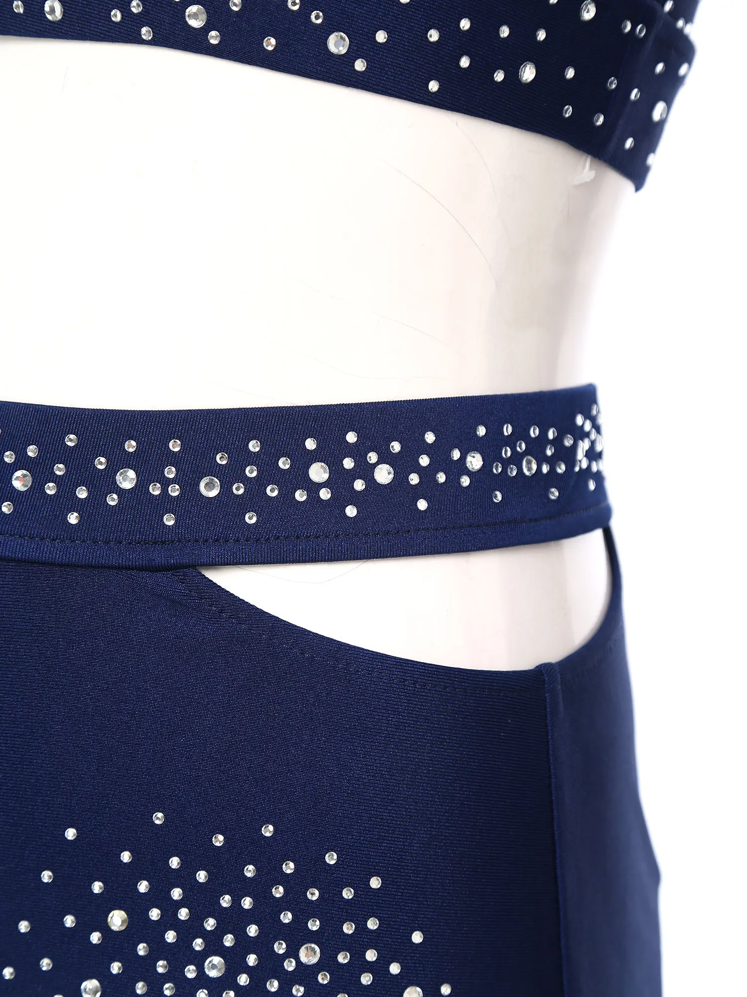 Womens Salsa Dance Costume Shiny Backless Crop Top with Ruffled Skirt 2 Piece Latin Dance Costume Set for Stage Ballroom Shows