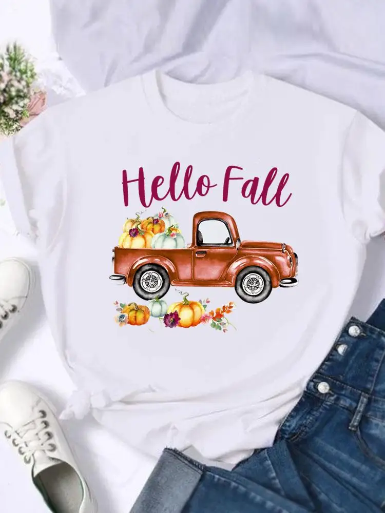 Pumpkin Spice Season Halloween Thanksgiving Festival Women Female Fall Autumn Clothing Short Sleeve T-shirts Top Graphic T Tees