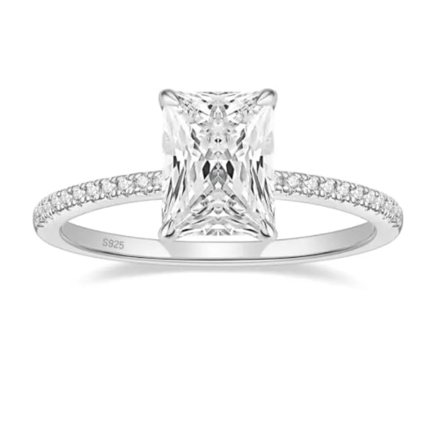 

1/2/3/4CT 925 Engagement Rings Radiant Cut Solitaire Cubic Zirconia CZ Wedding Promise Rings for Her Wedding Bands for Women Si