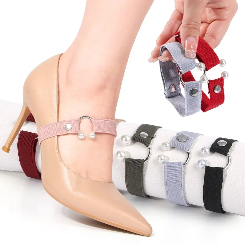 Women Adjustable Elastic U Shaped Pearl Shoe Straps Anti Slip Off High Heel Shoe Holding Band Decorative Shoe Accessories