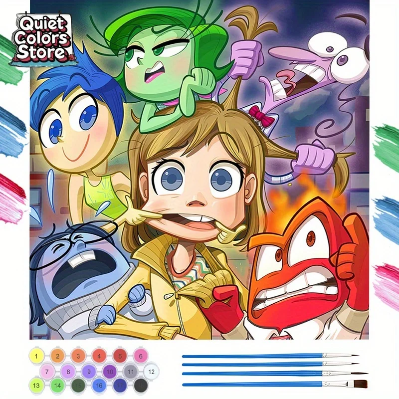 

(Магазин Quiet Colors) 1 шт., Набор для цифровой живописи для взрослых и начинающих — Забавная фоторамка Disney Inside Out, 40×40 см/15,7×15,7 дюймов