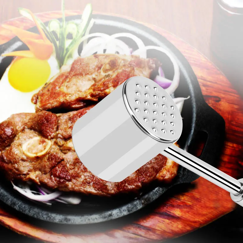 Dual-Head Meat Tenderizer 304 Stainless Steel Mallet Pounder with Flat & Textured Sides Heavy Duty Multi-functional Kitchen Tool