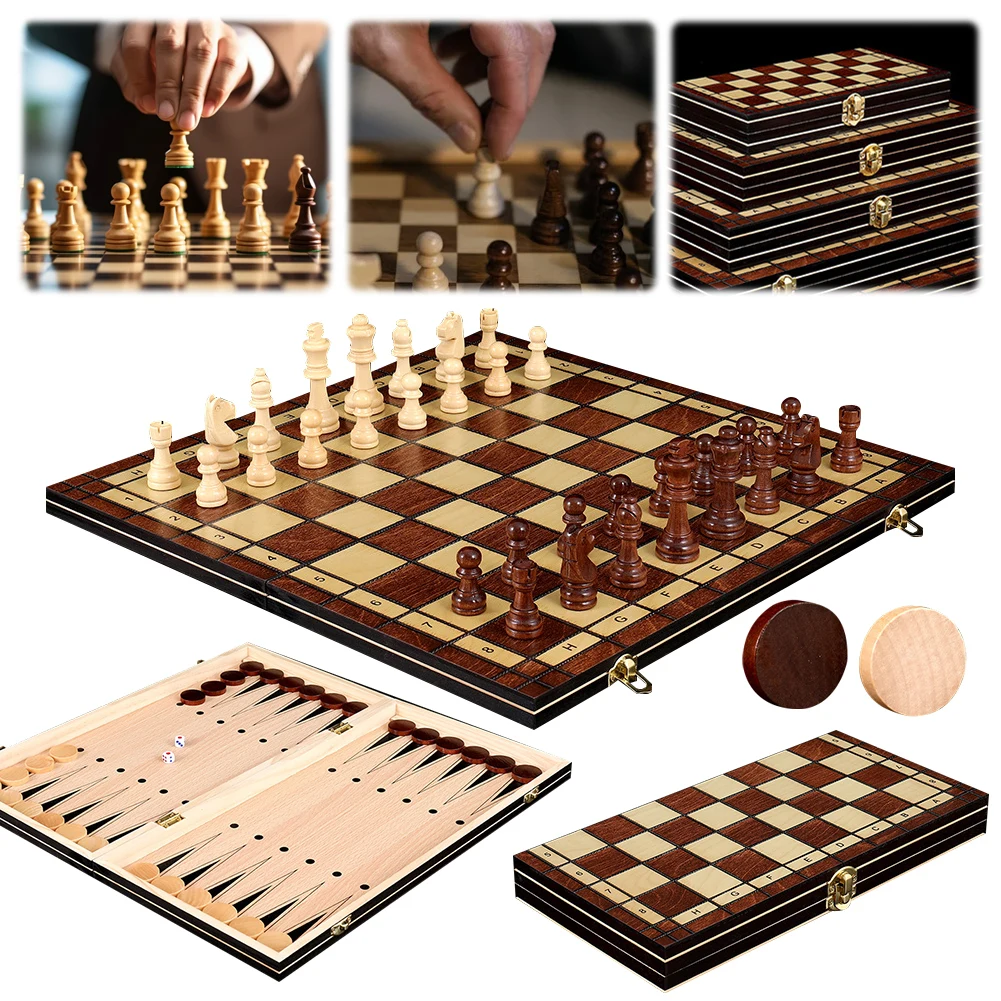 3 in 1 Chess Board Game Portable International Chess Game Educational Foldable Chess Board Set Multifunctional for Kids Adults