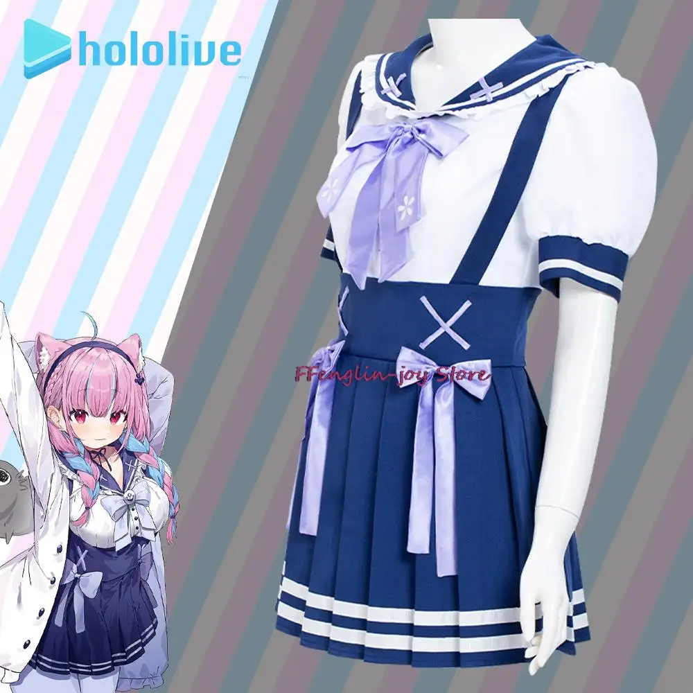 

Minato Aqua Cosplay Costume Anime VTuber Hololive Man Woman Coat Daily Cute JK Skirt Halloween Lolita Sailor School Uniform Wig