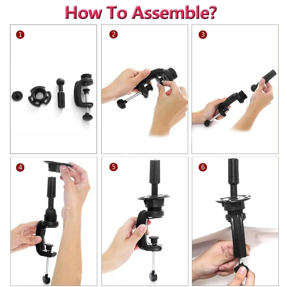 3Pcs Mannequin Head Stand Black Mini Wig Head Stand Table Clamp Adjustable Training Mannequin Head Holder Hair Accessory Tools