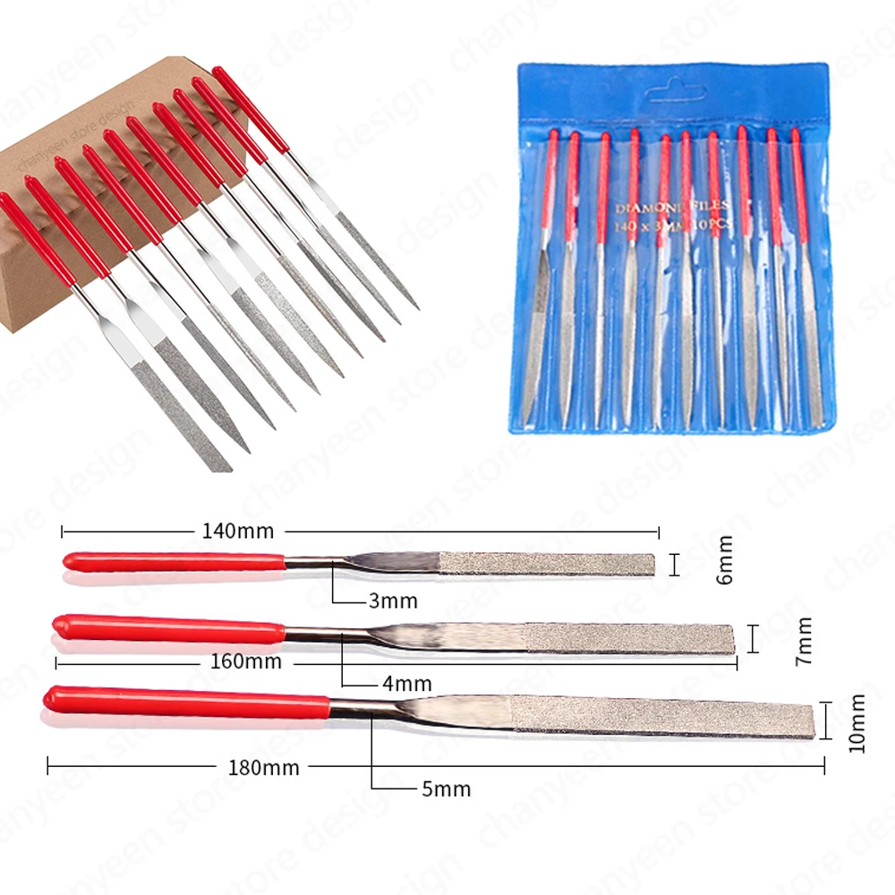 مجموعة ملفات الماس مقبض بلاستيكي حجر معدني طحن ملف إبرة الماس المسطح لتقوم بها بنفسك ملف عرموش الخشب إبرة أدوات تلميع المجوهرات #4