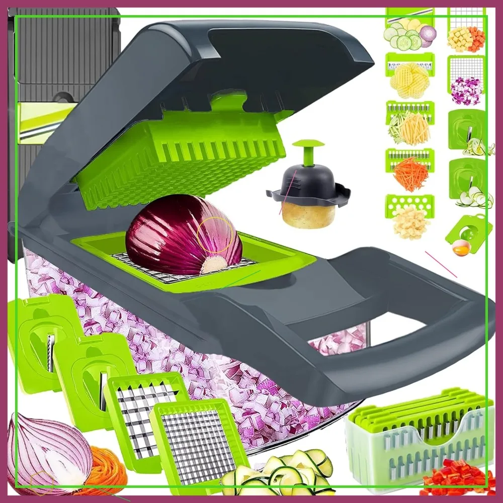 

Многофункциональный измельчитель-спирализатор 20-в-1 с контейнером, незаменимый кухонный гаджет для обработки овощей