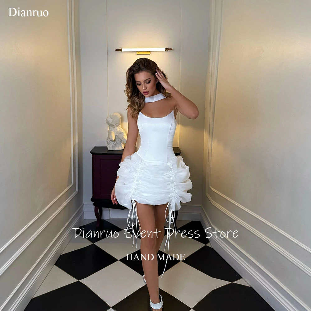 

Dianruo White Sleeveless Prom Dresses Above Knee Boat Neckline Birthday Dresses Ruffled Playful Homecoming Dresses Customized