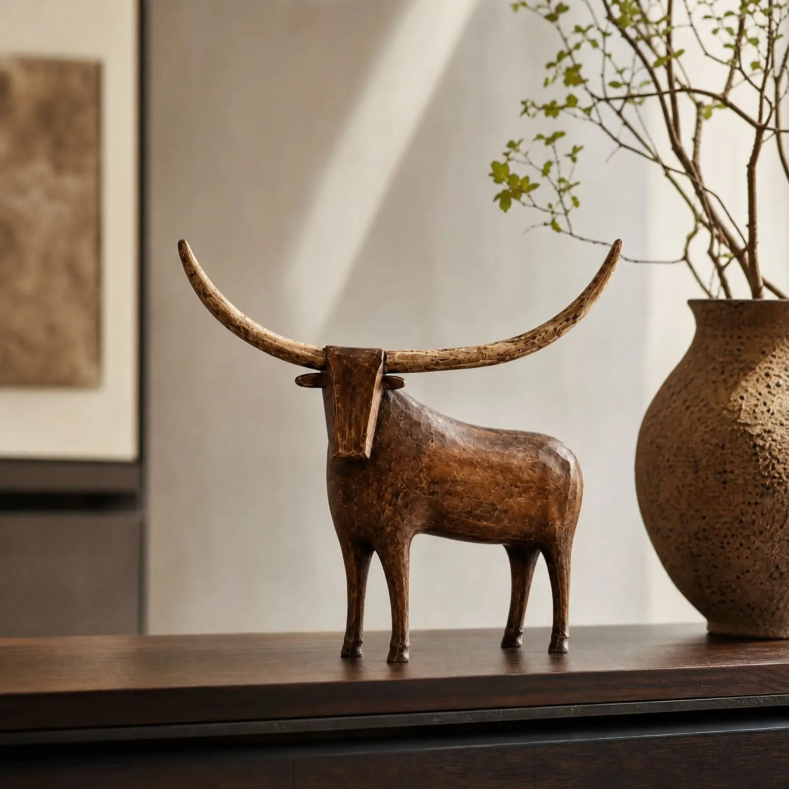 Vintage Cow Statue Sculpture for Western Home Decor