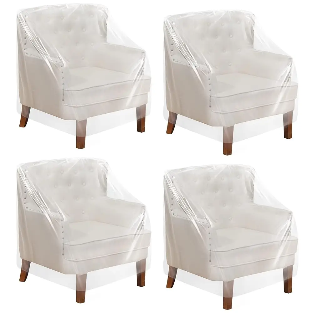 

8 Pcs Outdoor Plastic Chair Cover Waterproof Armchair Clear Dust Proof Plastic Couch Cover For Furniture Sofa Chair Couch