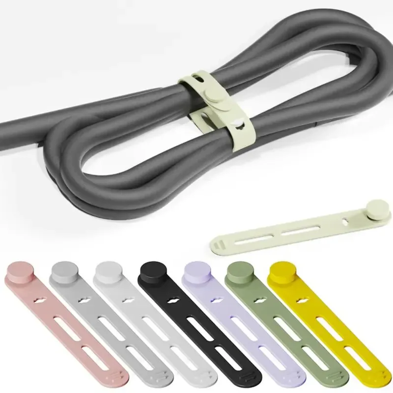 Cable Organizer Strap Silicone Cable Ties Charger and Earphone Management Clips Wrapping Straps, Pack of 10