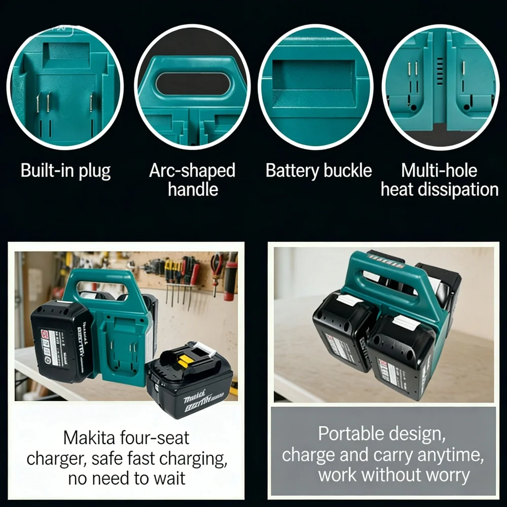 

Портативная зарядная станция с 4 портами для аккумуляторов Makita/Dewalt 18В/20В, с вилками US/EU, для мастерских и строительных площадок