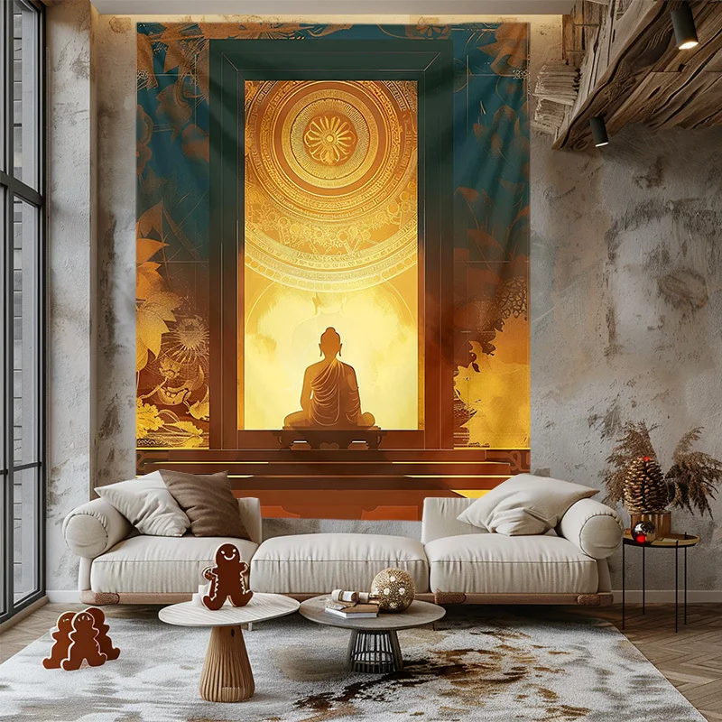 Large Buddha Art Tapestry Wall Hanging Spiritual Zen Decor for Living Room Meditation Temple Backdrop tapestry for dorm room