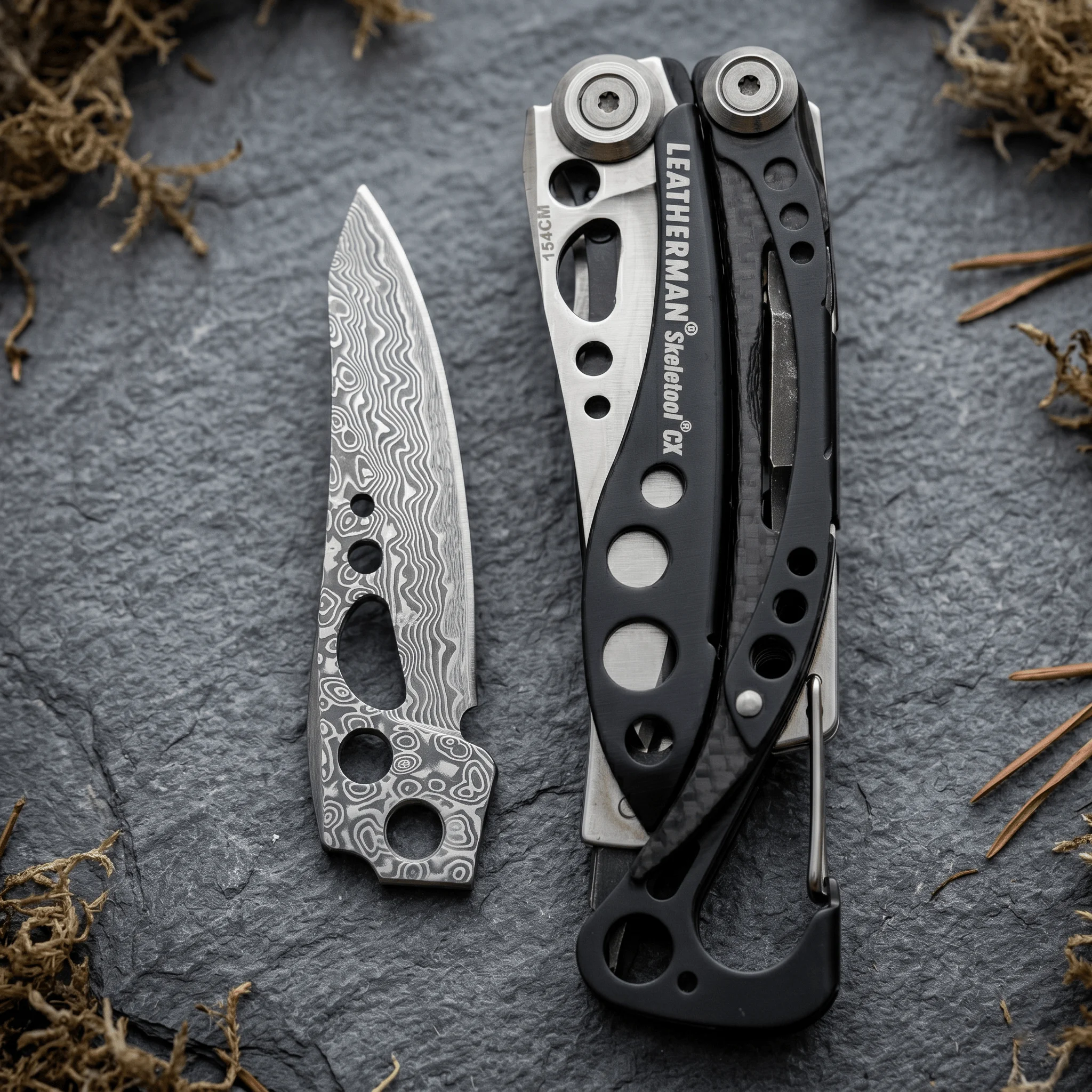 Leatherman Skeletool VG10 Damascus Blade, High Hardness HRC 60+, Drop-In Replacement, Razor Sharp, Unique Pattern