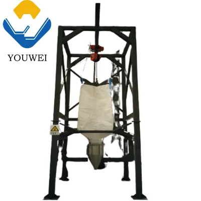 Stazione di scaricatore di sacchetti sfusi con sistema di scarico di sacchetti grandi senza polvere industriale con controllo della polvere