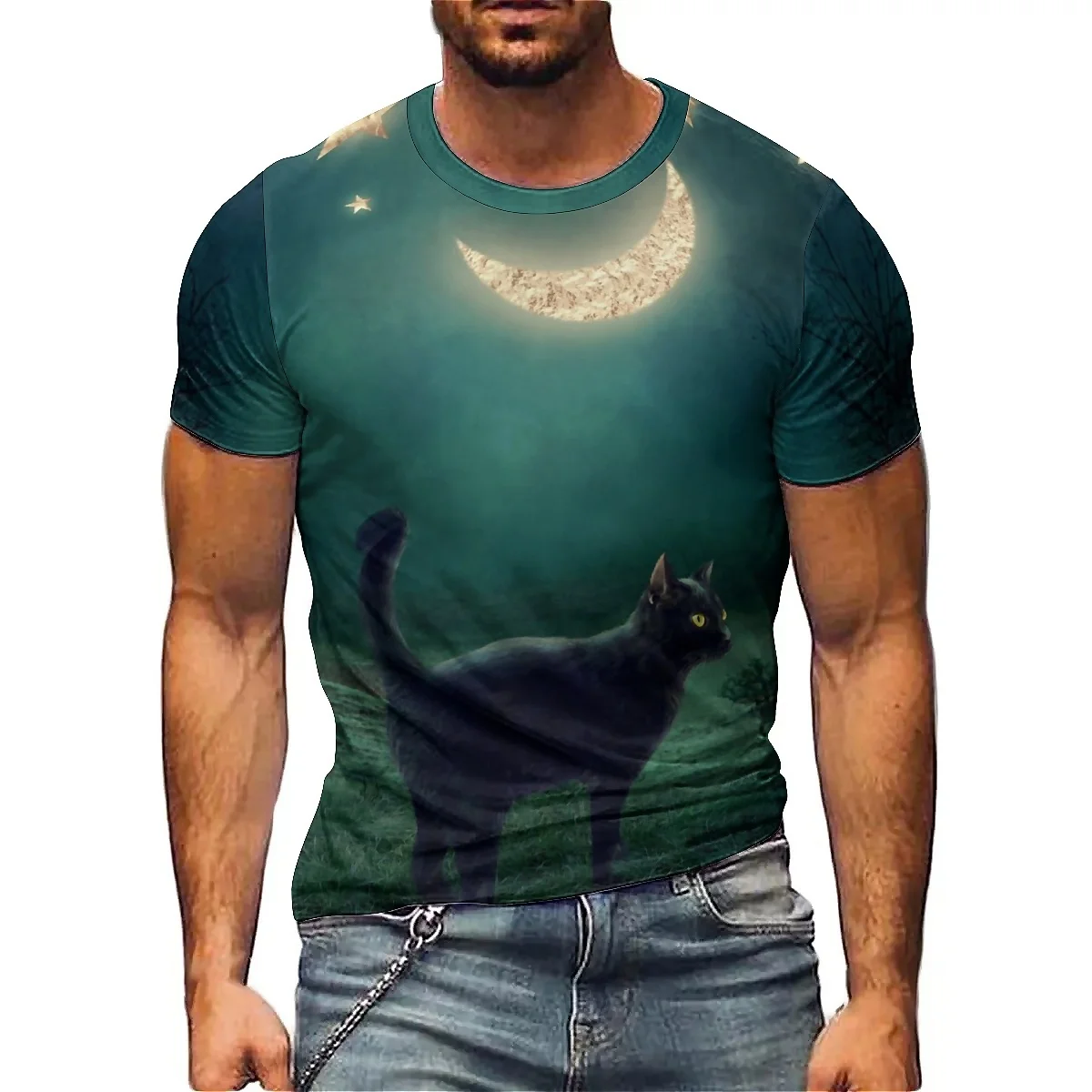 

Cute Cat Printed Short-sleeved T-shirts for Men and Women. Youth Crew Neck T-shirt Tops with 3D Prints.