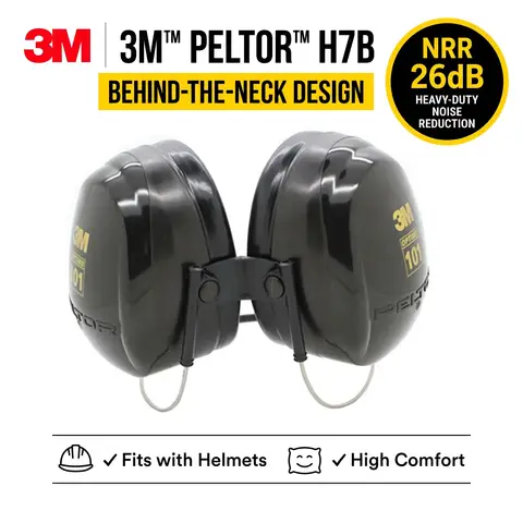 3M PELTOR H7B Behind-The-Neck Ear Protection Earmuffs Noise Cancelling Industrial Hearing Defenders Adjustable Muffs