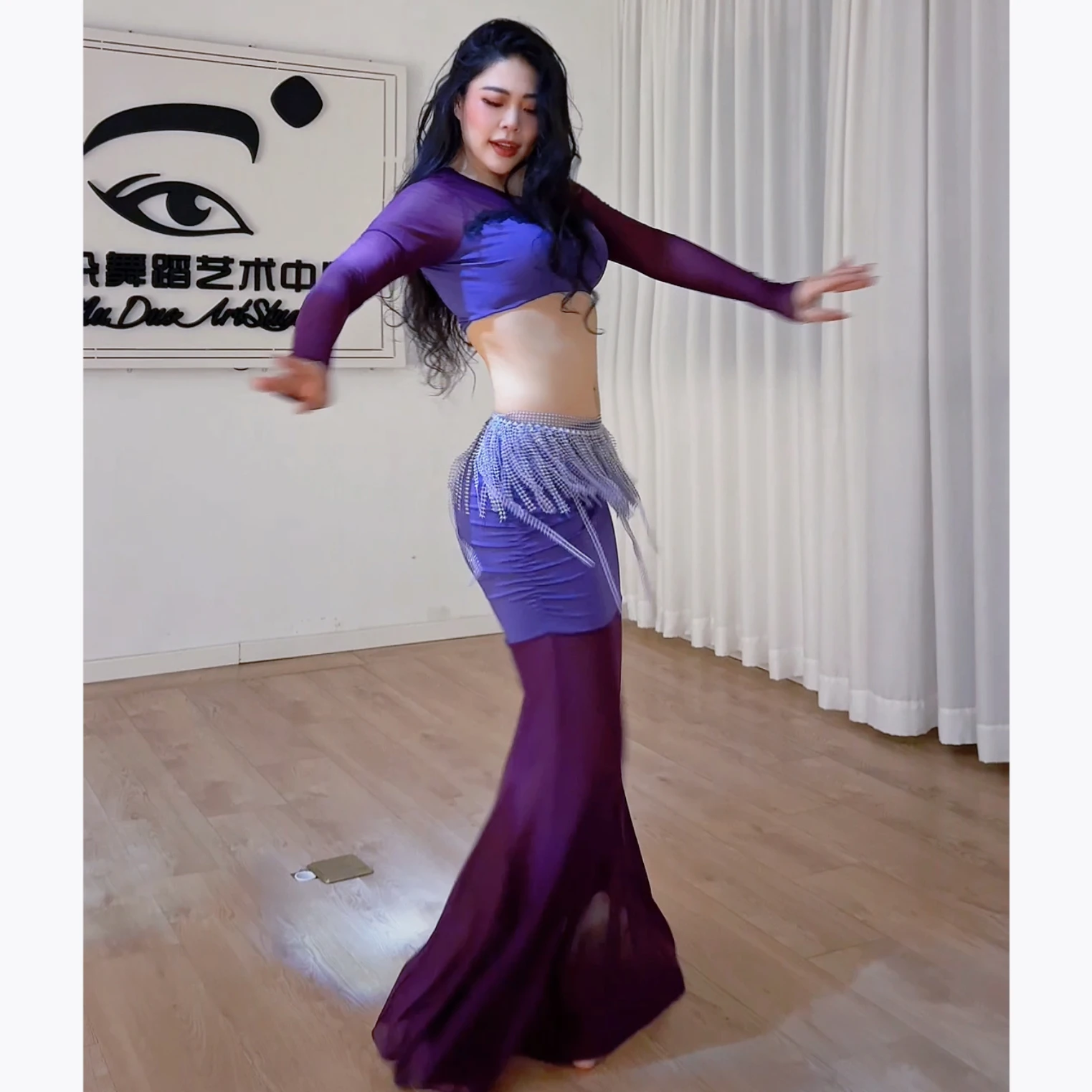 Traje de dança do ventre feminino malha manga comprida top + saia longa rabo de peixe sexy 2 peças conjunto de desempenho profissional de dança oriental