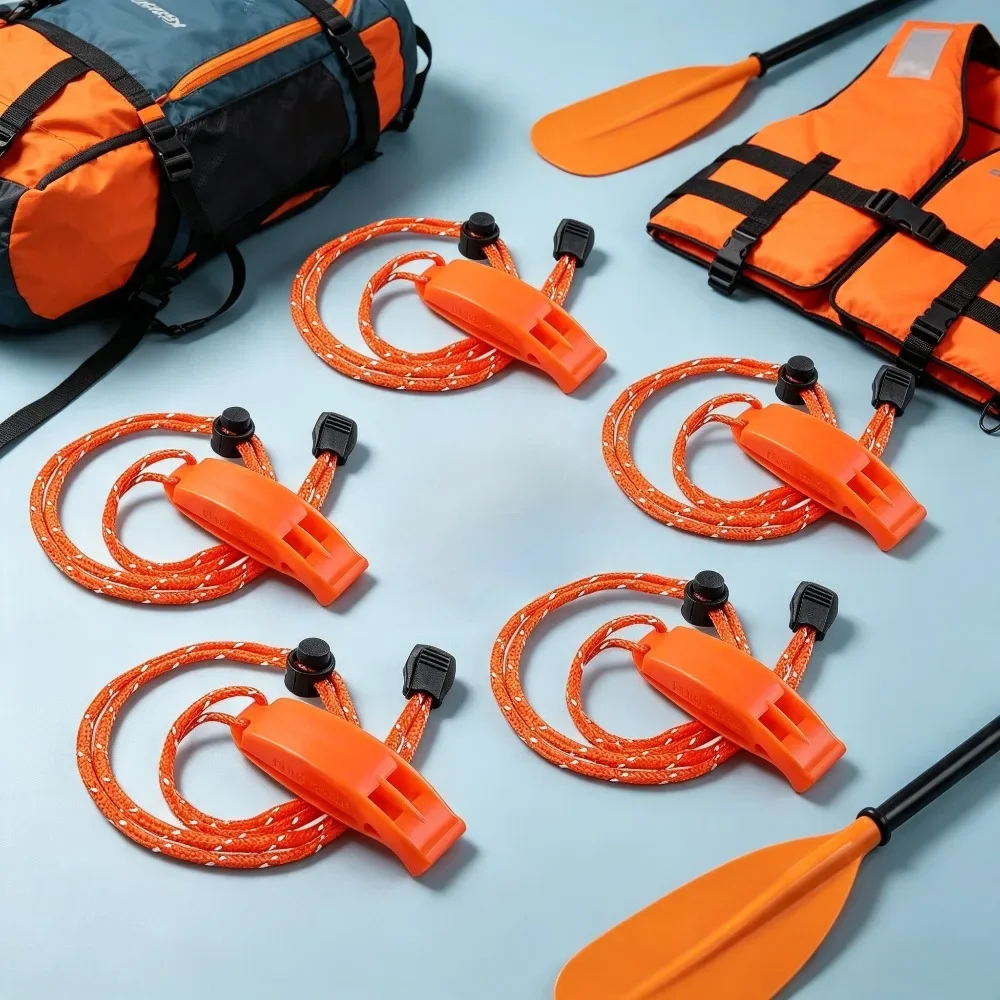 5Pcs Orange Safety Survival Whistle with Adjustable Reflective Lanyard Emergency Outdoor Camping Hiking Boating Sports Gear