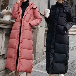 Autumn Winter Long Thick Parka Coat Women Hat Detachable Loose College Over Knee Cotton Coats 2024 New Coat Casual Comfort