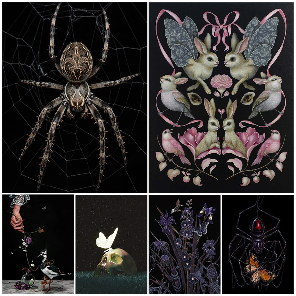 Creepy Poisonous Spiders,Skeletons,Rats,Abstract Wall Art Canvas Painting Dark Magical Animals Artwork Gothic Art Poster Print