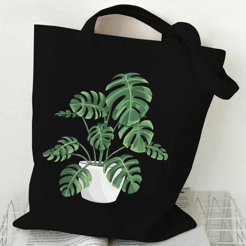 

Monstera Plant Print Women Canvas Shopping Bag Casual Large Capacity Shoulder Bag Eco Handbag Tote Reusable Grocery Shopper Bags