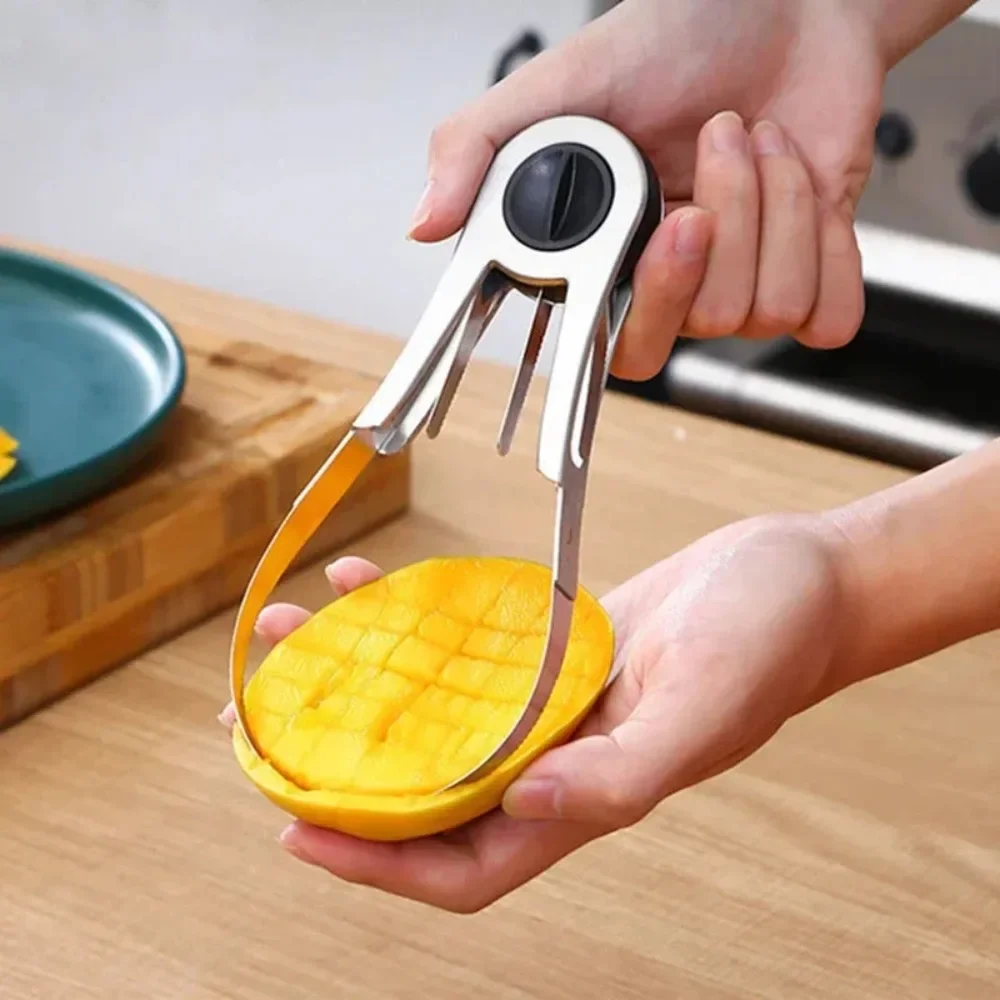 Stainless Steel Mango Cutter Avocado Slicer Splitter Fruit Melon Cutting Knife Peeler Coring Diced Peeling Tool Kitchen Gadgets