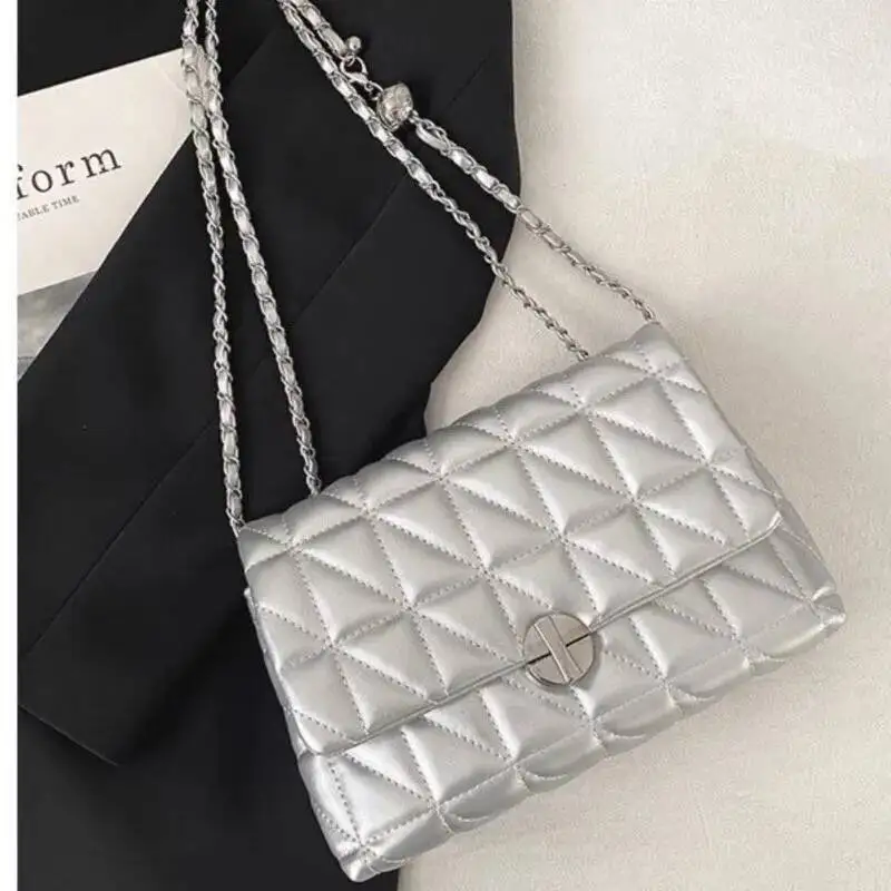 Bloom Sweet Cool Sier Messenger Bag Women 2024 Summer Hot Girls Solid Y2k Crossbody Bags Aesthetic Ladies Handbags Fairycore