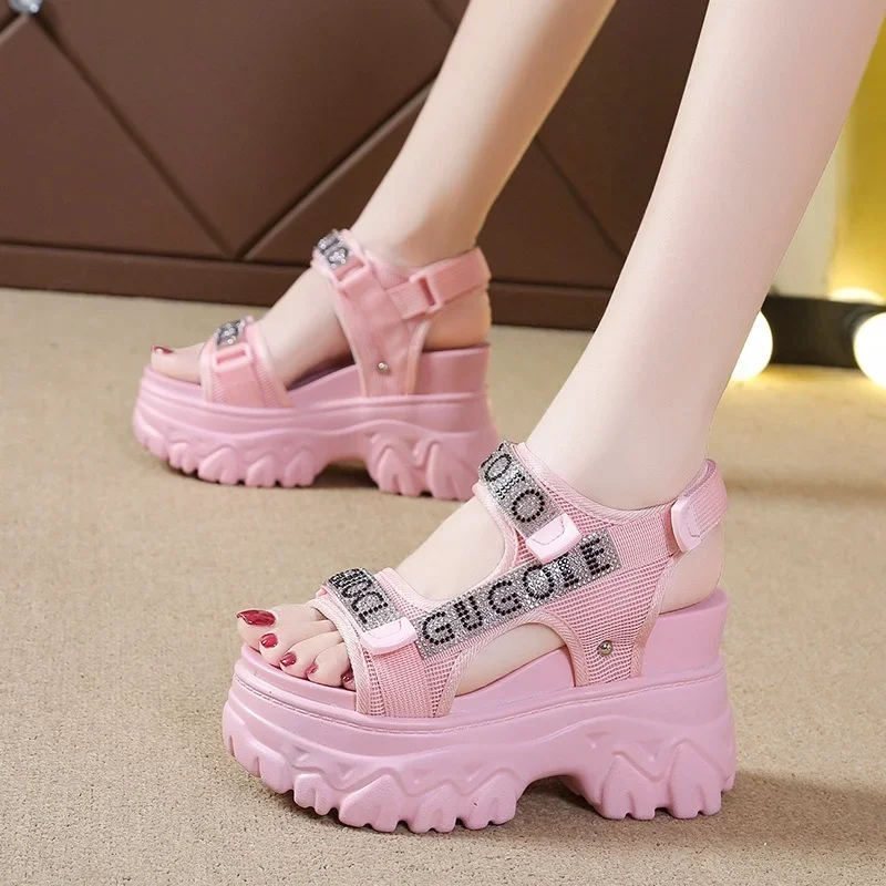 2025 Women Wedge Increased Platform Shoes Ladies Beach Summer Sandalia 9cm High Heels Sexy Open-toed Sandals Chunky Sandals