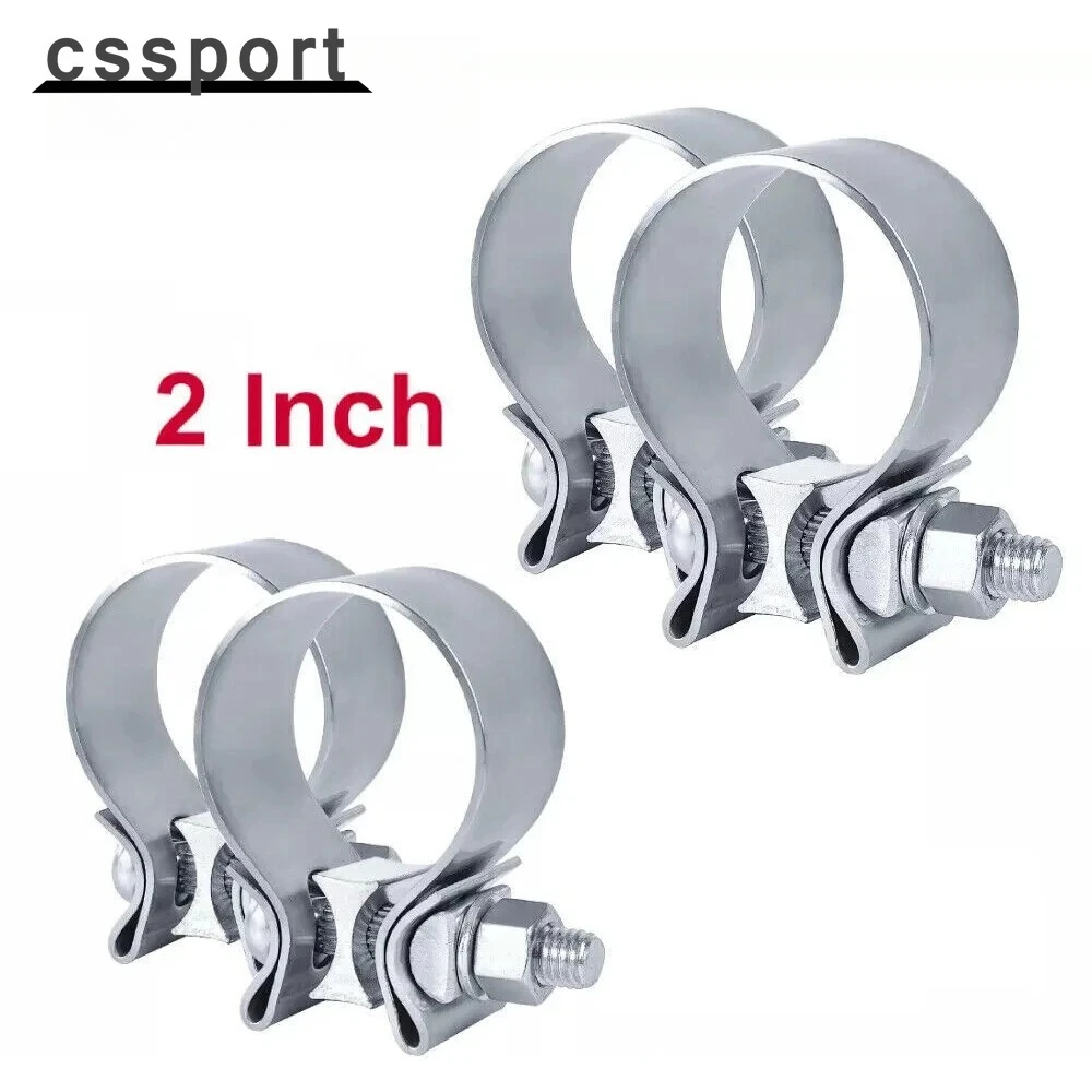 4pcs Universal 2 Inch Stainless Steel Narrow Band Exhaust Clamps Seal Muffler For Mufflers Catalytic Converters Sliver