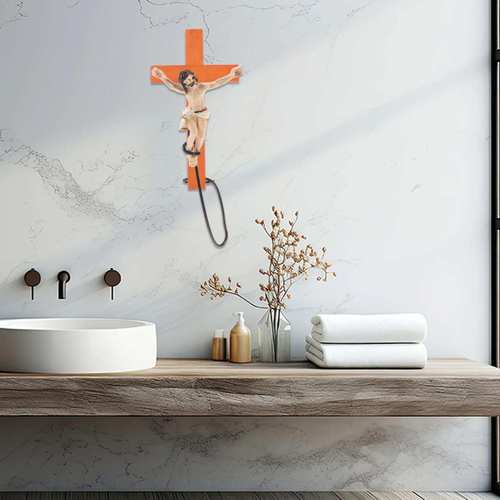 

Jesus Figure with Cross Resin Craft Holiday Home Decor Religious Ornament Gift for Easter Christmas Wall Hanging Decoration
