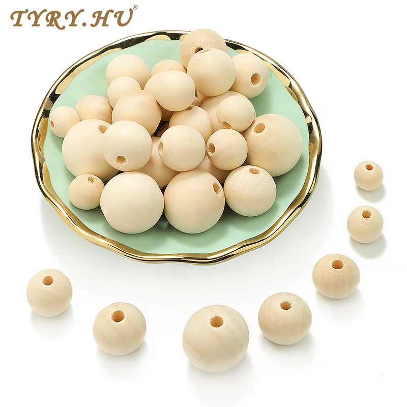 TYRY.HU 12-25mm Natural Wood Beads Lead-Free Wooden Round Beads For Baby Bracelet Necklace Accessories Jewelry Making 20-200pcs